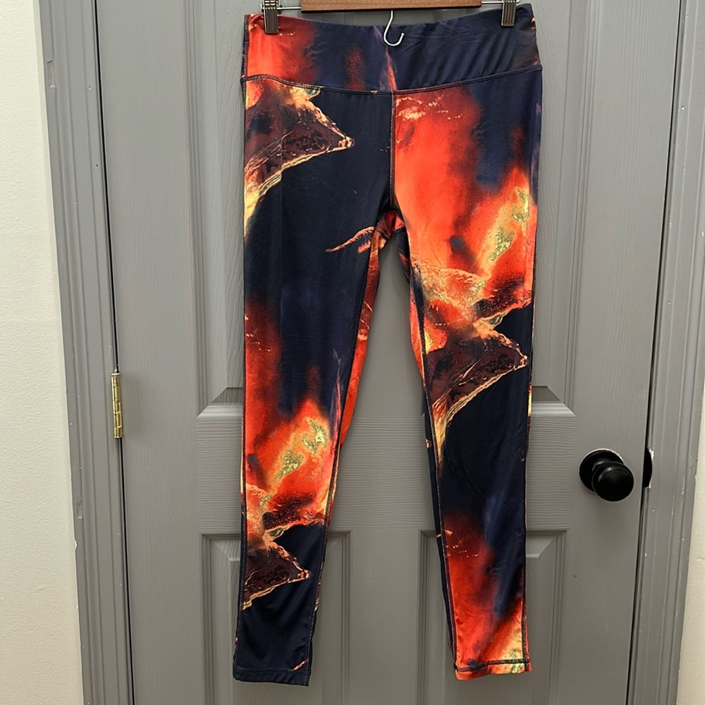 Sweaty Betty Navy and Orange Abstract Print Leggings